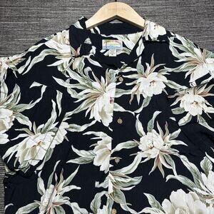 Tropical Group Hawaiian Shirt Men's XL Black Floral Short Sleeve Button Up